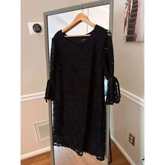 R&K Black Lace Dress Tie Sleeve Shift Cocktail Party Size 12 - Picture 4 of 9